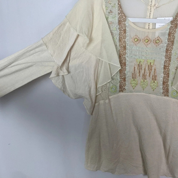 Free People La Cienega Embroidered Top Ruffled Layered Lace Eyelet Bohemian XS - Picture 13 of 16